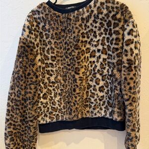 Zara Trafaluc Women’s Sherpa Like Sweater Size Small Leopard Print Black Brown